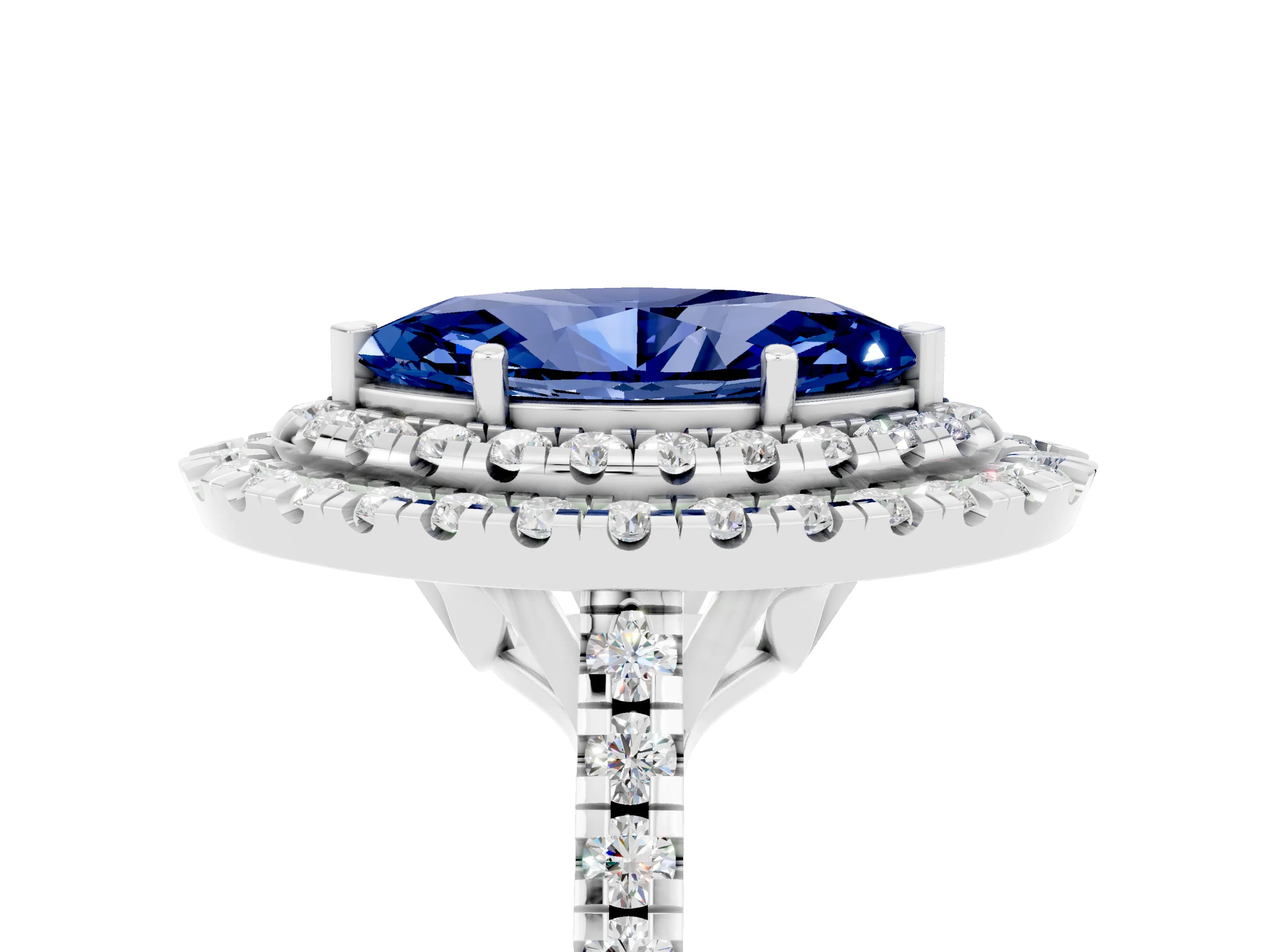 White gold Double Halo Marquise Cut Blue Sapphire Pavé Band with Four-Prong Setting_5