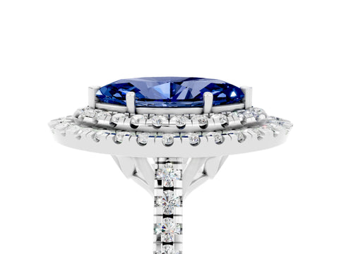 White gold Double Halo Marquise Cut Blue Sapphire Pavé Band with Four-Prong Setting_5