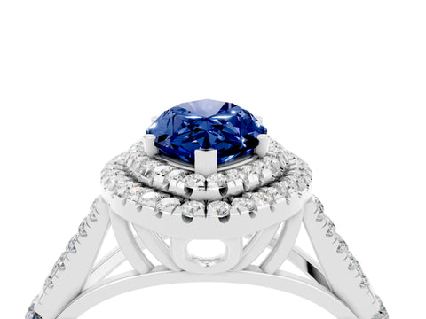 White gold Double Halo Marquise Cut Blue Sapphire Split Shank Engagement Ring with Four-Prong Setting_4