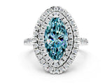 White gold Double Halo Marquise Cut Blue Topaz Pavé Band with Four-Prong Setting