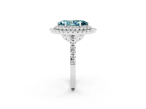 White gold Double Halo Marquise Cut Blue Topaz Pavé Band with Four-Prong Setting_2