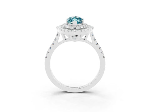 White gold Double Halo Marquise Cut Blue Topaz Pavé Band with Four-Prong Setting_3