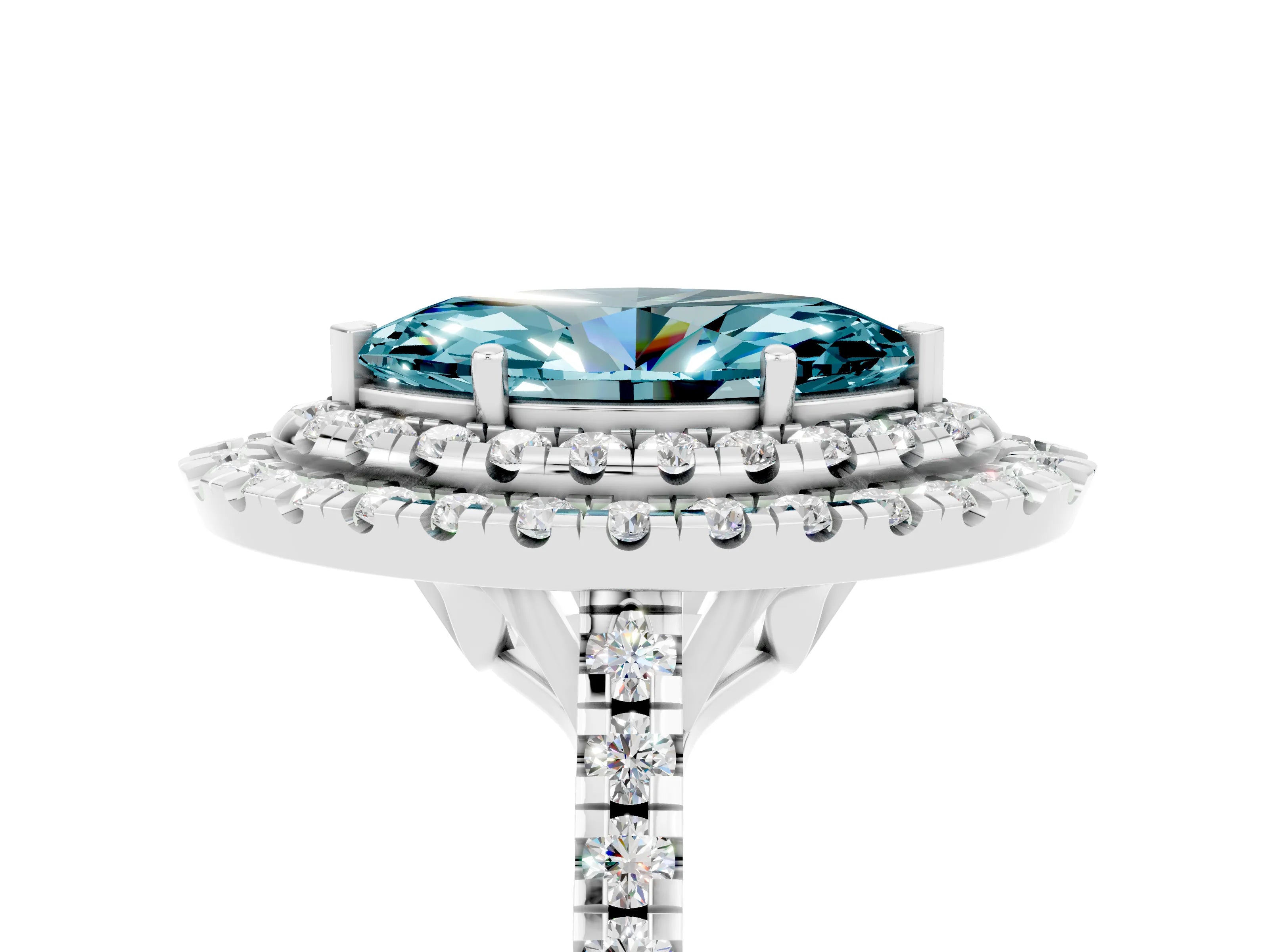 White gold Double Halo Marquise Cut Blue Topaz Pavé Band with Four-Prong Setting_5