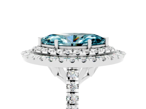 White gold Double Halo Marquise Cut Blue Topaz Pavé Band with Four-Prong Setting_5
