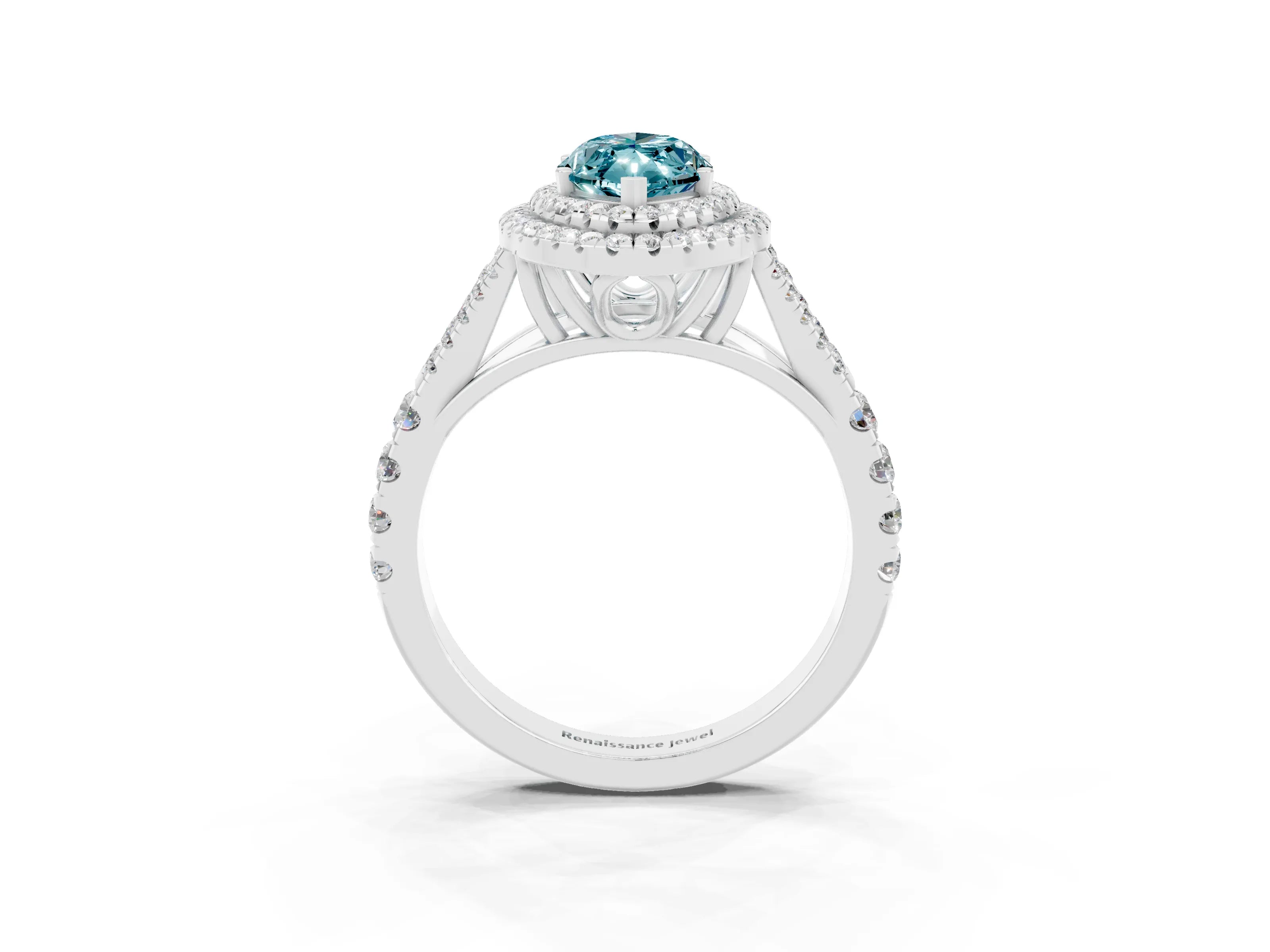 White gold Double Halo Marquise Cut Blue Topaz Pavé Split Shank Ring with Prong Setting_3