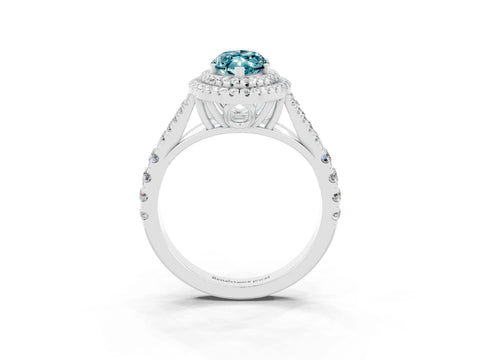 White gold Double Halo Marquise Cut Blue Topaz Pavé Split Shank Ring with Prong Setting_3
