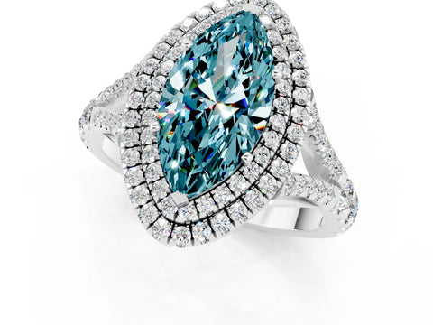 White gold Double Halo Marquise Cut Blue Topaz Split Shank Engagement Ring with Four-Prong Setting_1