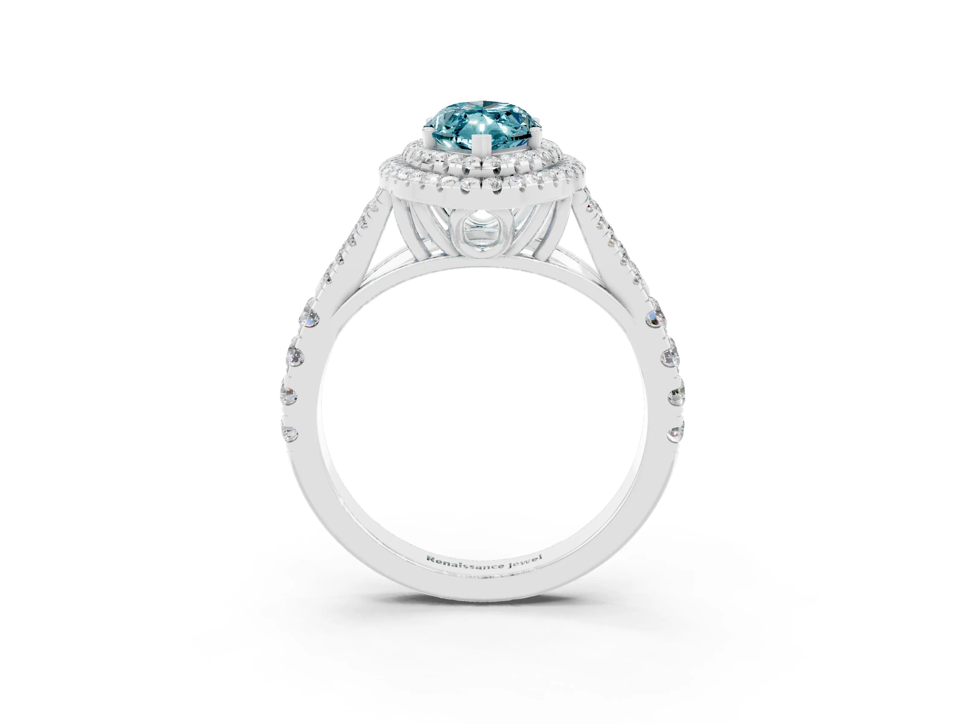 White gold Double Halo Marquise Cut Blue Topaz Split Shank Engagement Ring with Four-Prong Setting_3