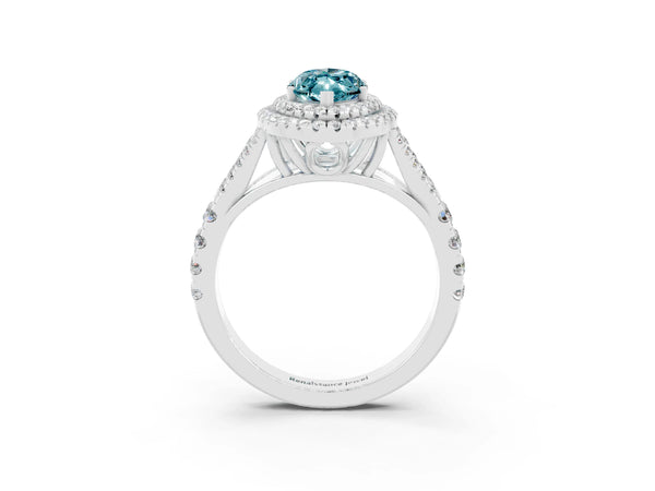 White gold Double Halo Marquise Cut Blue Topaz Split Shank Engagement Ring with Four-Prong Setting