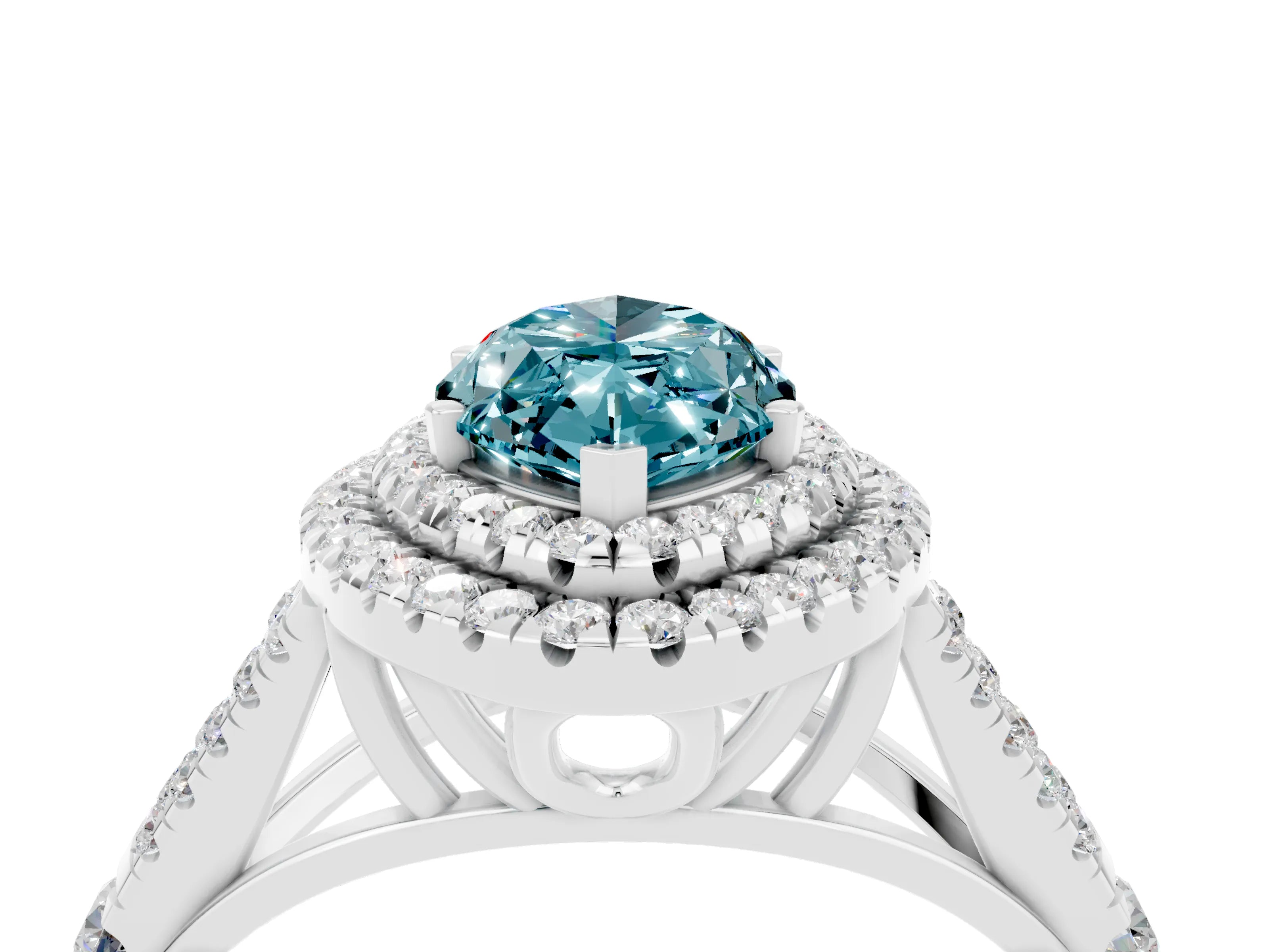 White gold Double Halo Marquise Cut Blue Topaz Split Shank Engagement Ring with Four-Prong Setting_4