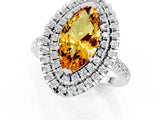 White gold Double Halo Marquise Cut Citrine Pavé Band with Four-Prong Setting_1