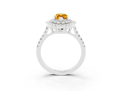 White gold Double Halo Marquise Cut Citrine Pavé Band with Four-Prong Setting_3