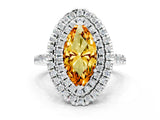 White gold Double Halo Marquise Cut Citrine Pavé Band with Four-Prong Setting