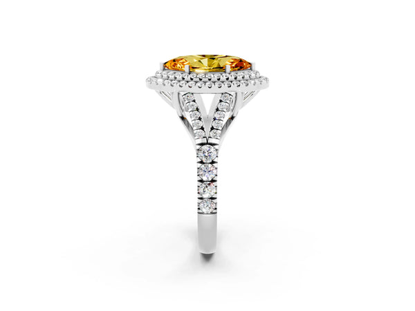 Platinum Double Halo Marquise Cut Citrine Pavé Split Shank Ring with Prong Setting