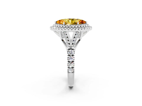 White gold Double Halo Marquise Cut Citrine Pavé Split Shank Ring with Prong Setting_2