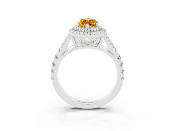 Silver Double Halo Marquise Cut Citrine Pavé Split Shank Ring with Prong Setting