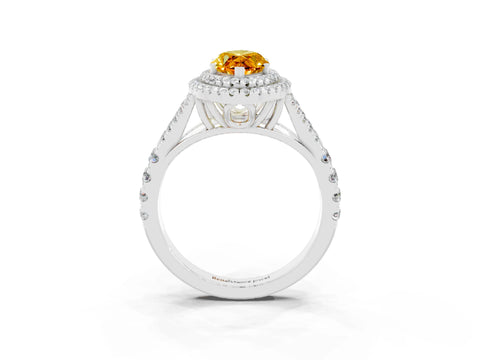 White gold Double Halo Marquise Cut Citrine Pavé Split Shank Ring with Prong Setting_3