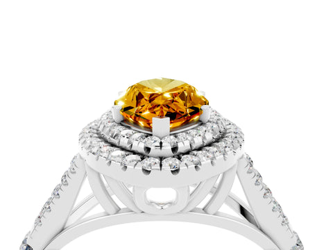 White gold Double Halo Marquise Cut Citrine Pavé Split Shank Ring with Prong Setting_4