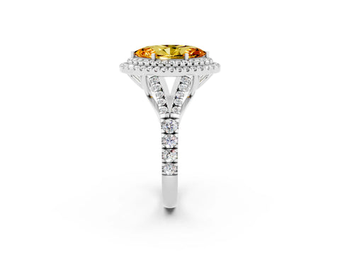 White gold Double Halo Marquise Cut Citrine Split Shank Engagement Ring with Four-Prong Setting_2