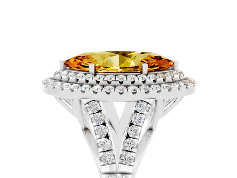 White gold Double Halo Marquise Cut Citrine Split Shank Engagement Ring with Four-Prong Setting_5
