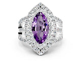 White gold Double Halo Marquise Cut Diamond Split Shank Pave Set Ring