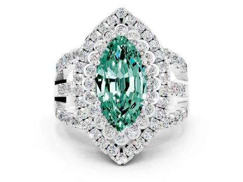 White gold Double Halo Marquise Cut Diamond Split Shank Pave Set Ring