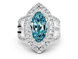 White gold Double Halo Marquise Cut Diamond Split Shank Pave Set Ring