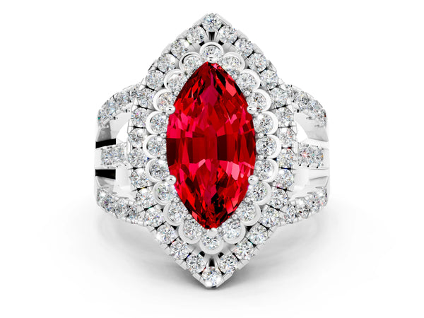 Platinum Double Halo Marquise Cut Diamond Split Shank Pave Set Ring