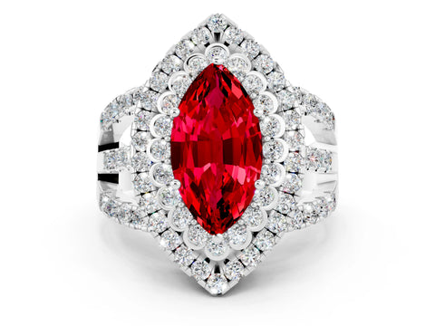White gold Double Halo Marquise Cut Diamond Split Shank Pave Set Ring