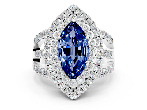 White gold Double Halo Marquise Cut Diamond Split Shank Pave Set Ring