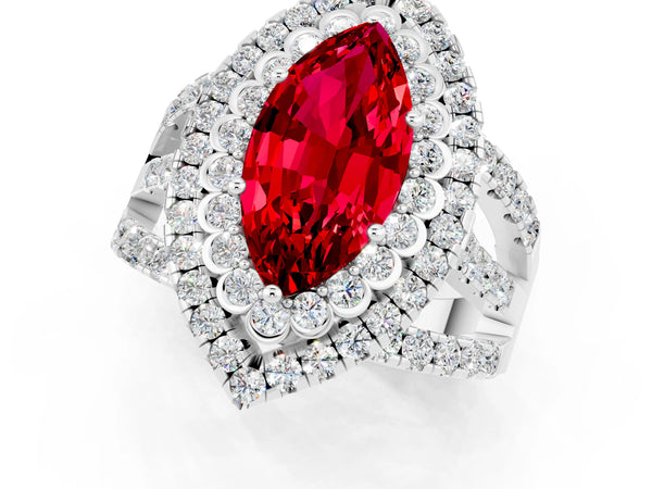 Platinum Double Halo Marquise Cut Diamond Split Shank Pave Set Ring