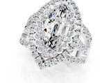 White gold Double Halo Marquise Cut Diamond Split Shank Pave Set Ring_1