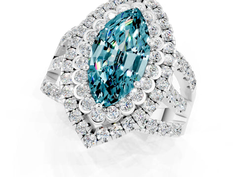 White gold Double Halo Marquise Cut Diamond Split Shank Pave Set Ring_1