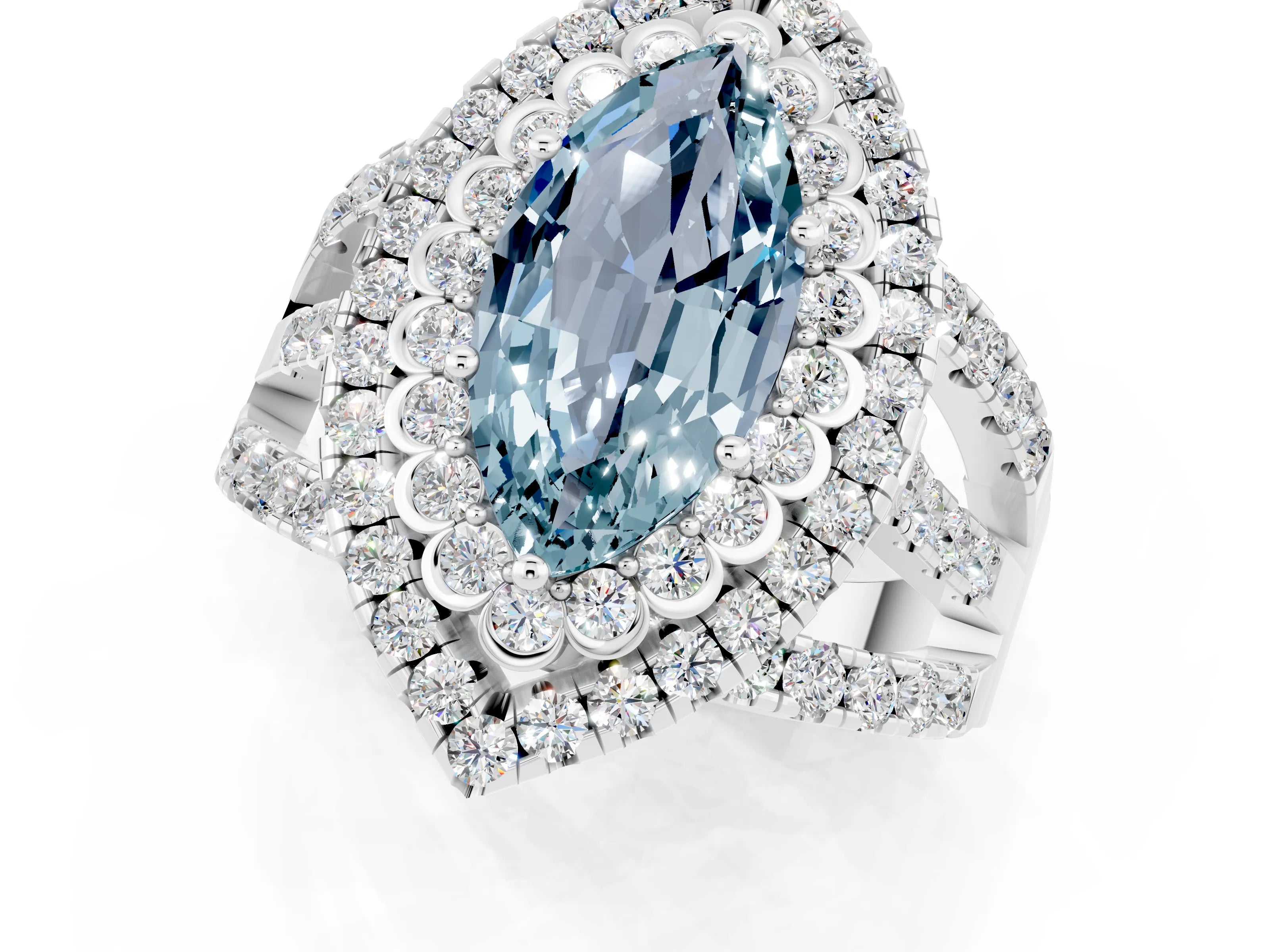 White gold Double Halo Marquise Cut Diamond Split Shank Pave Set Ring_1