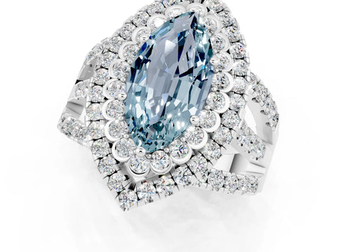White gold Double Halo Marquise Cut Diamond Split Shank Pave Set Ring_1