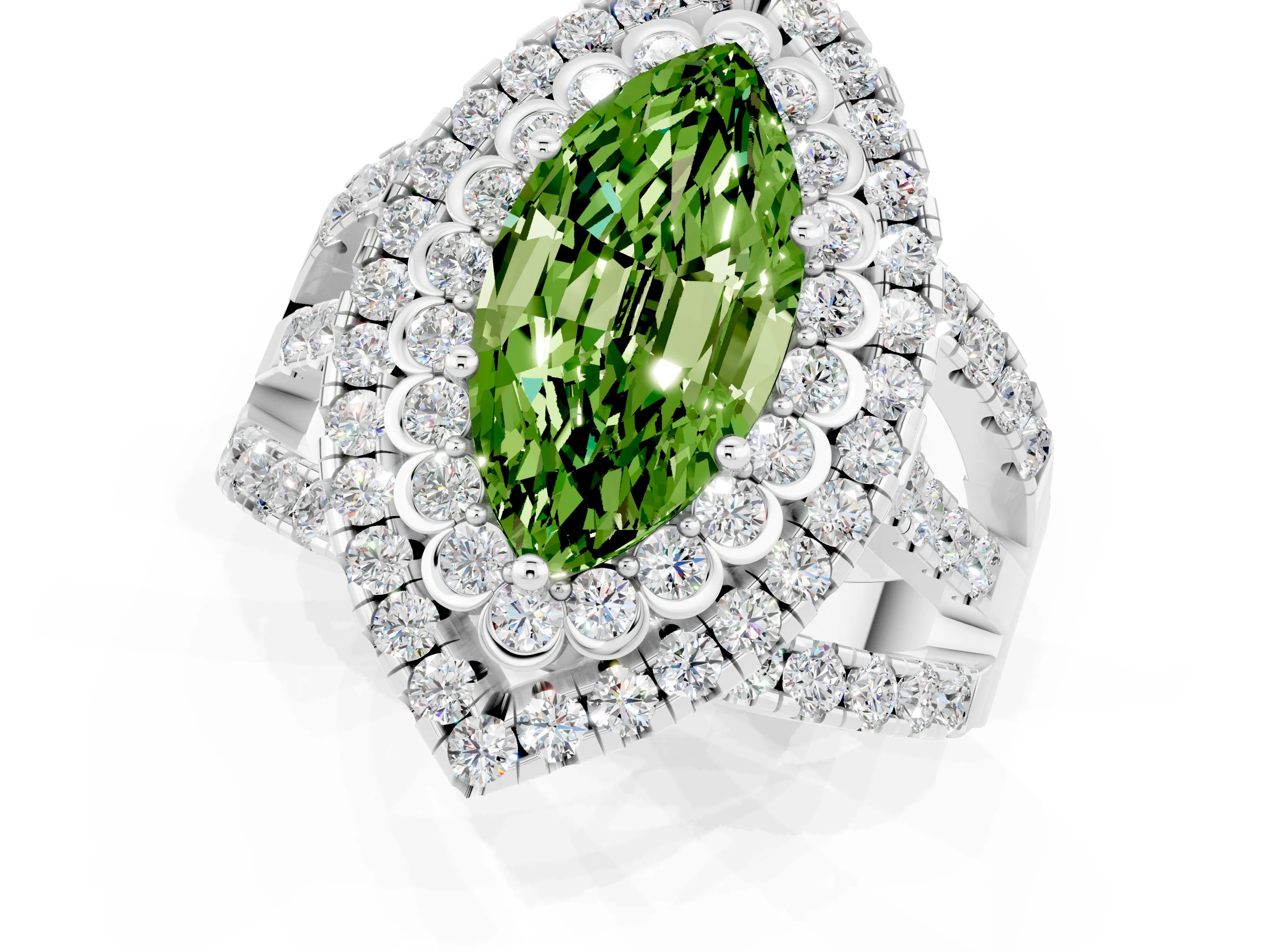 White gold Double Halo Marquise Cut Diamond Split Shank Pave Set Ring_1