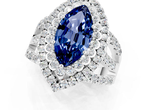 White gold Double Halo Marquise Cut Diamond Split Shank Pave Set Ring