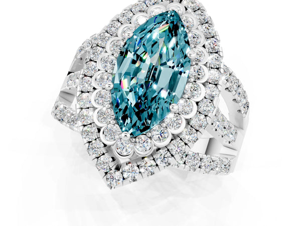White gold Double Halo Marquise Cut Diamond Split Shank Pave Set Ring