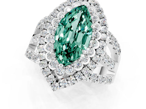 White gold Double Halo Marquise Cut Diamond Split Shank Pave Set Ring_1
