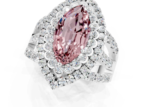 White gold Double Halo Marquise Cut Diamond Split Shank Pave Set Ring
