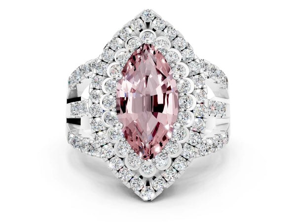 White gold Double Halo Marquise Cut Diamond Split Shank Pave Set Ring