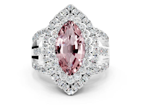 White gold Double Halo Marquise Cut Diamond Split Shank Pave Set Ring