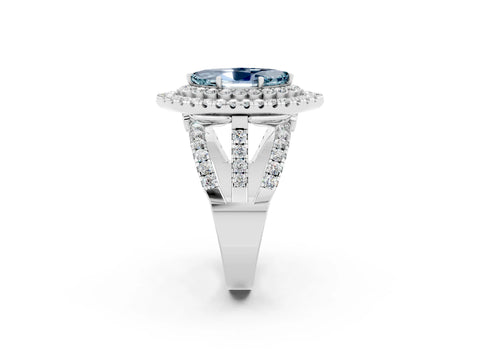 White gold Double Halo Marquise Cut Diamond Split Shank Pave Set Ring_2
