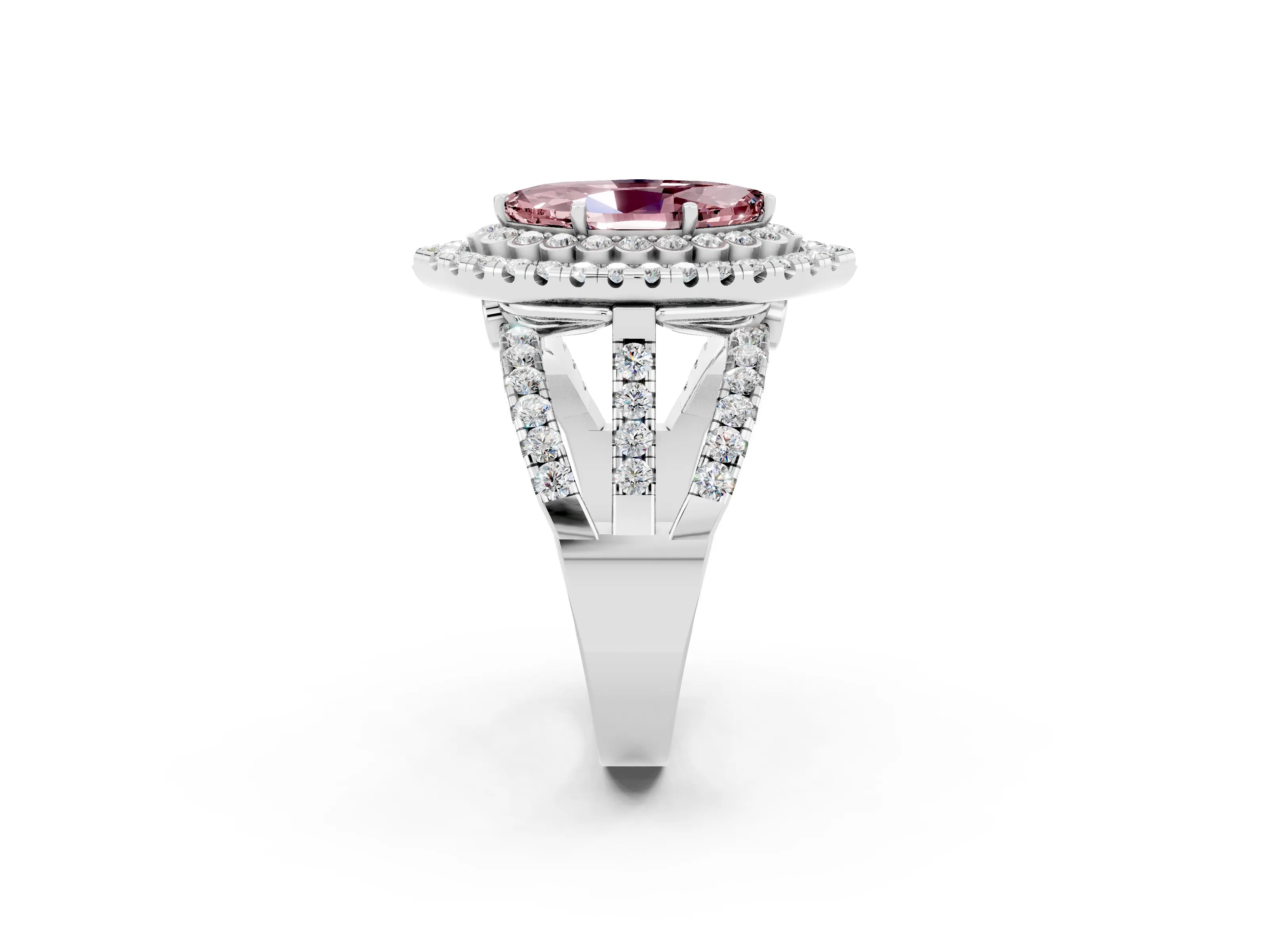 White gold Double Halo Marquise Cut Diamond Split Shank Pave Set Ring_2