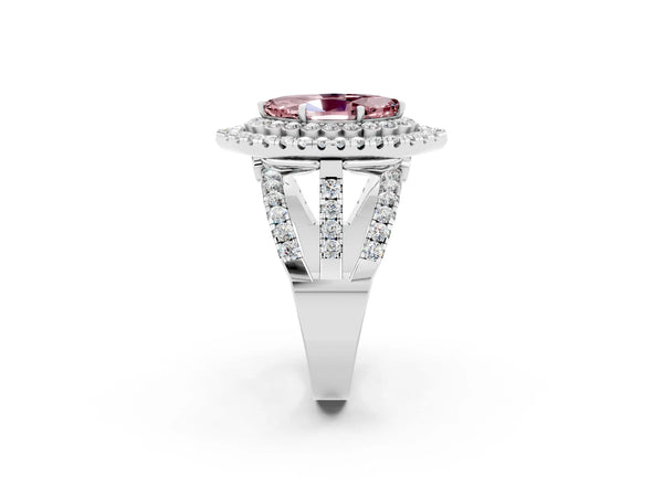 White gold Double Halo Marquise Cut Diamond Split Shank Pave Set Ring