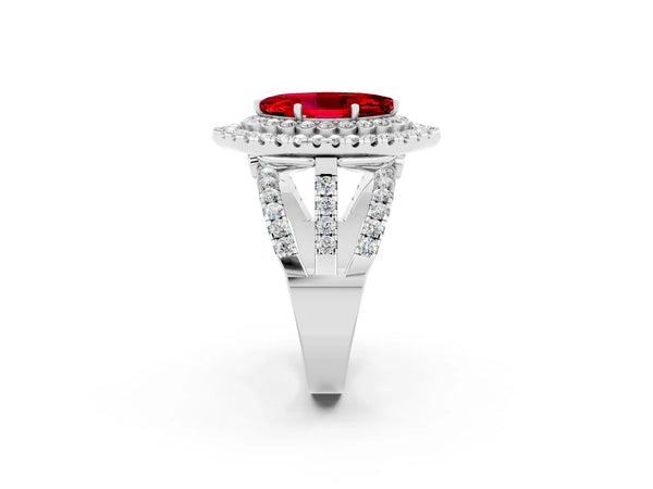 White gold Double Halo Marquise Cut Diamond Split Shank Pave Set Ring