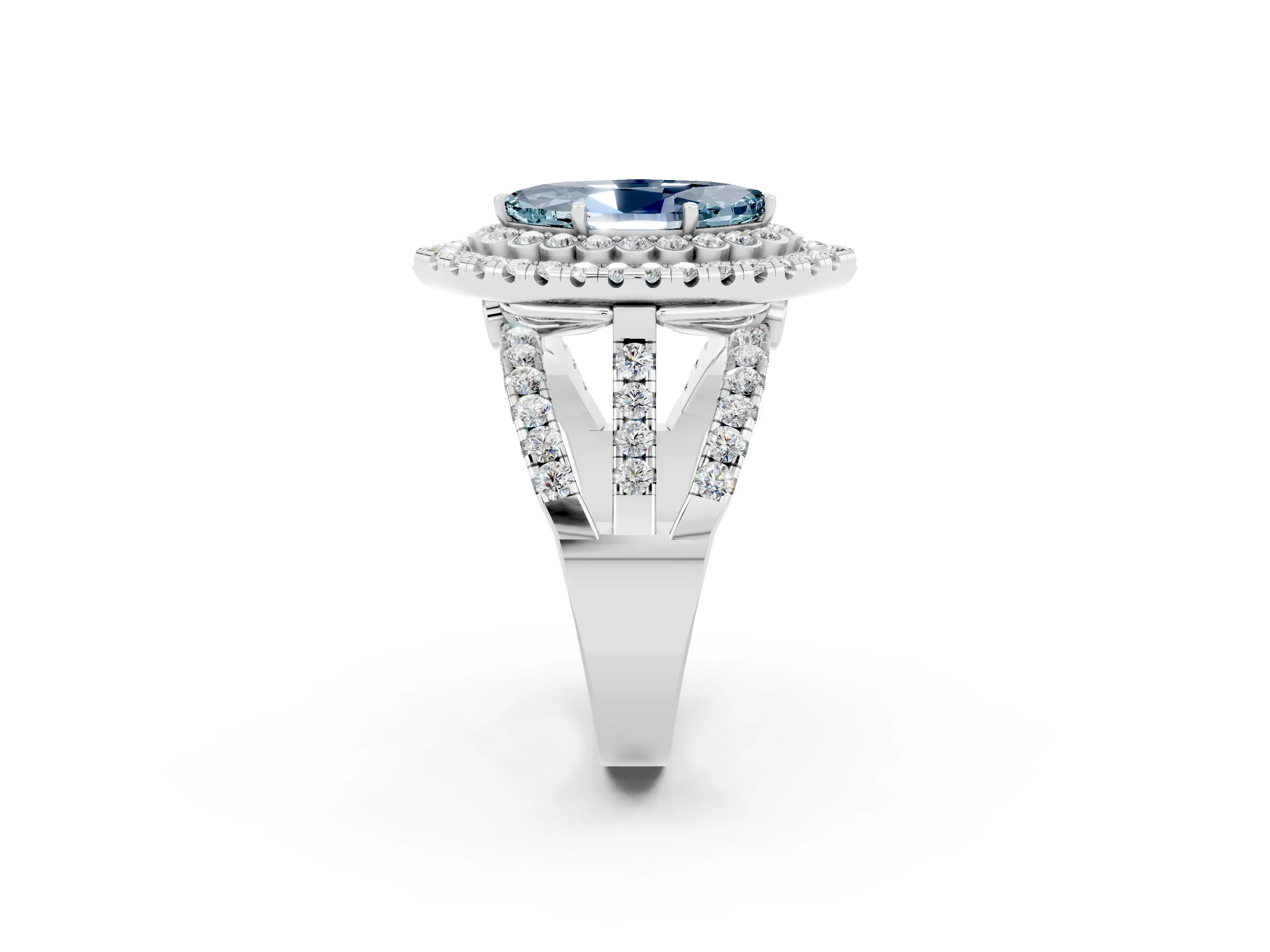 White gold Double Halo Marquise Cut Diamond Split Shank Pave Set Ring_2