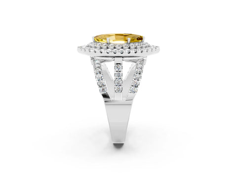 White gold Double Halo Marquise Cut Diamond Split Shank Pave Set Ring_2