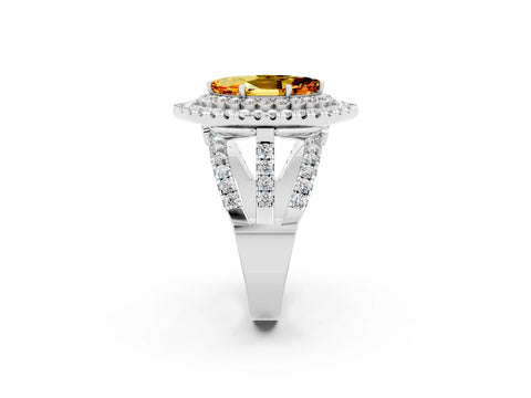 White gold Double Halo Marquise Cut Diamond Split Shank Pave Set Ring_2