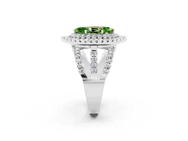 Silver Double Halo Marquise Cut Diamond Split Shank Pave Set Ring